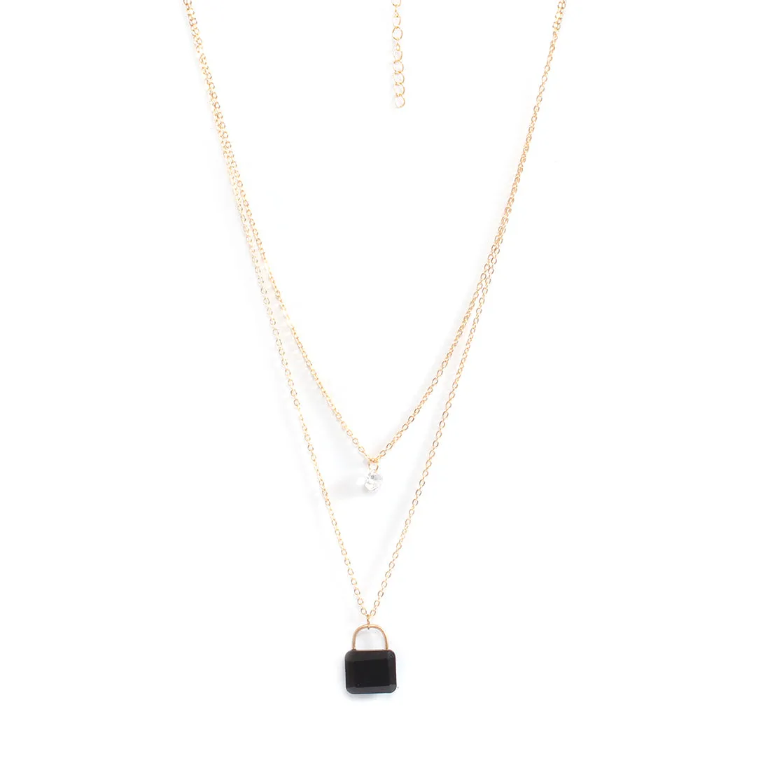 RHINESTONE LOCK & DIAMANTÈ PENDANT STATEMENT GOLD-TONED LAYERED NECKLACE