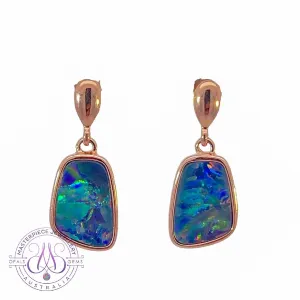 Rose Gold plated sterling silver dangling Opal doublet earrings