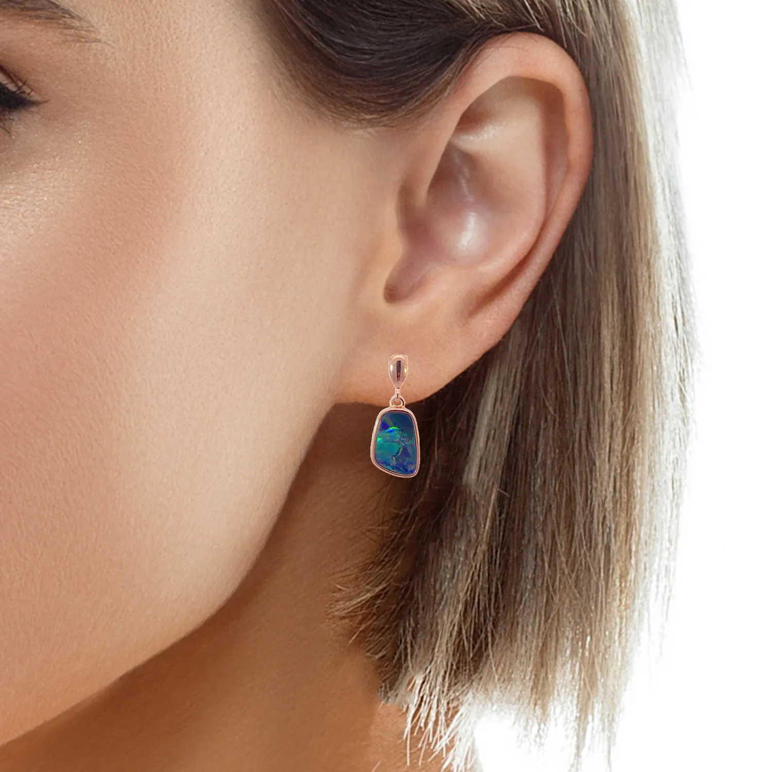 Rose Gold plated sterling silver dangling Opal doublet earrings