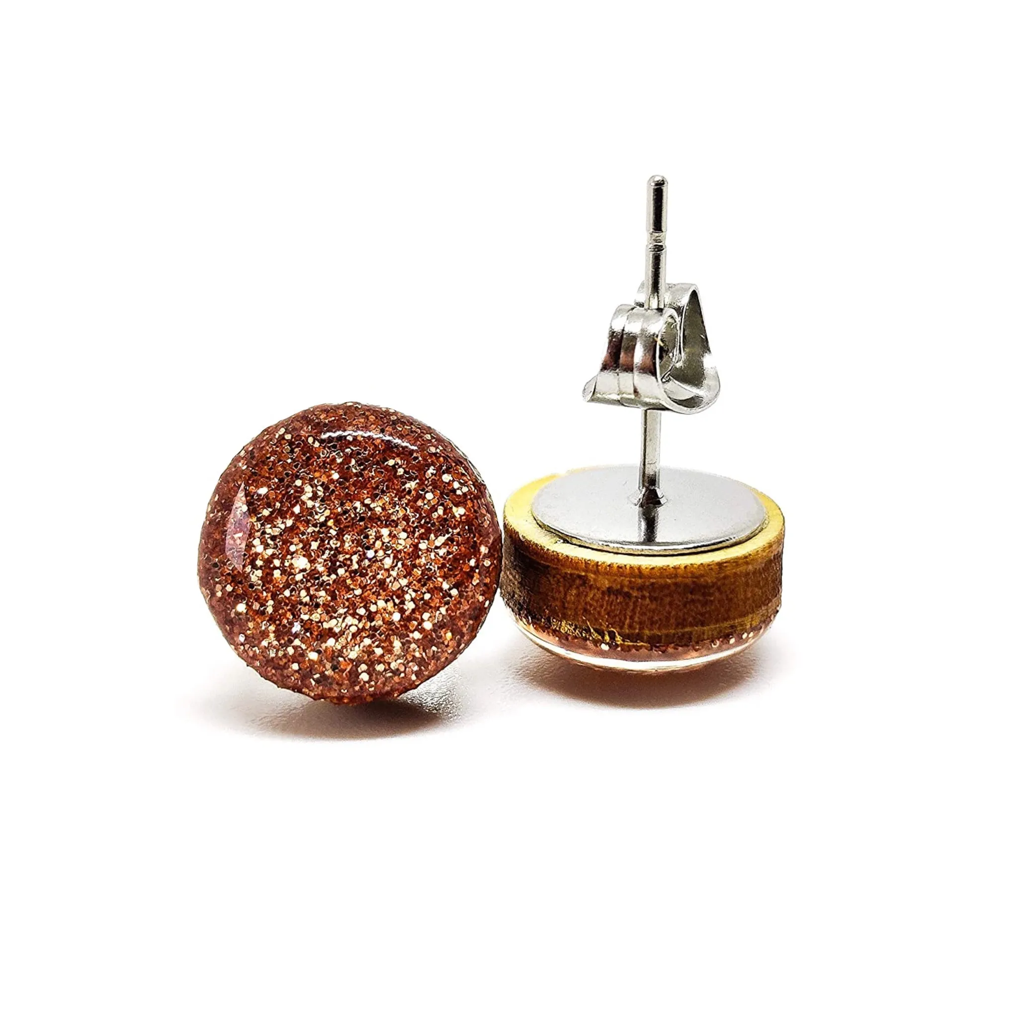Rose Gold Sparkle Stud Earrings by Candi Cove Designs