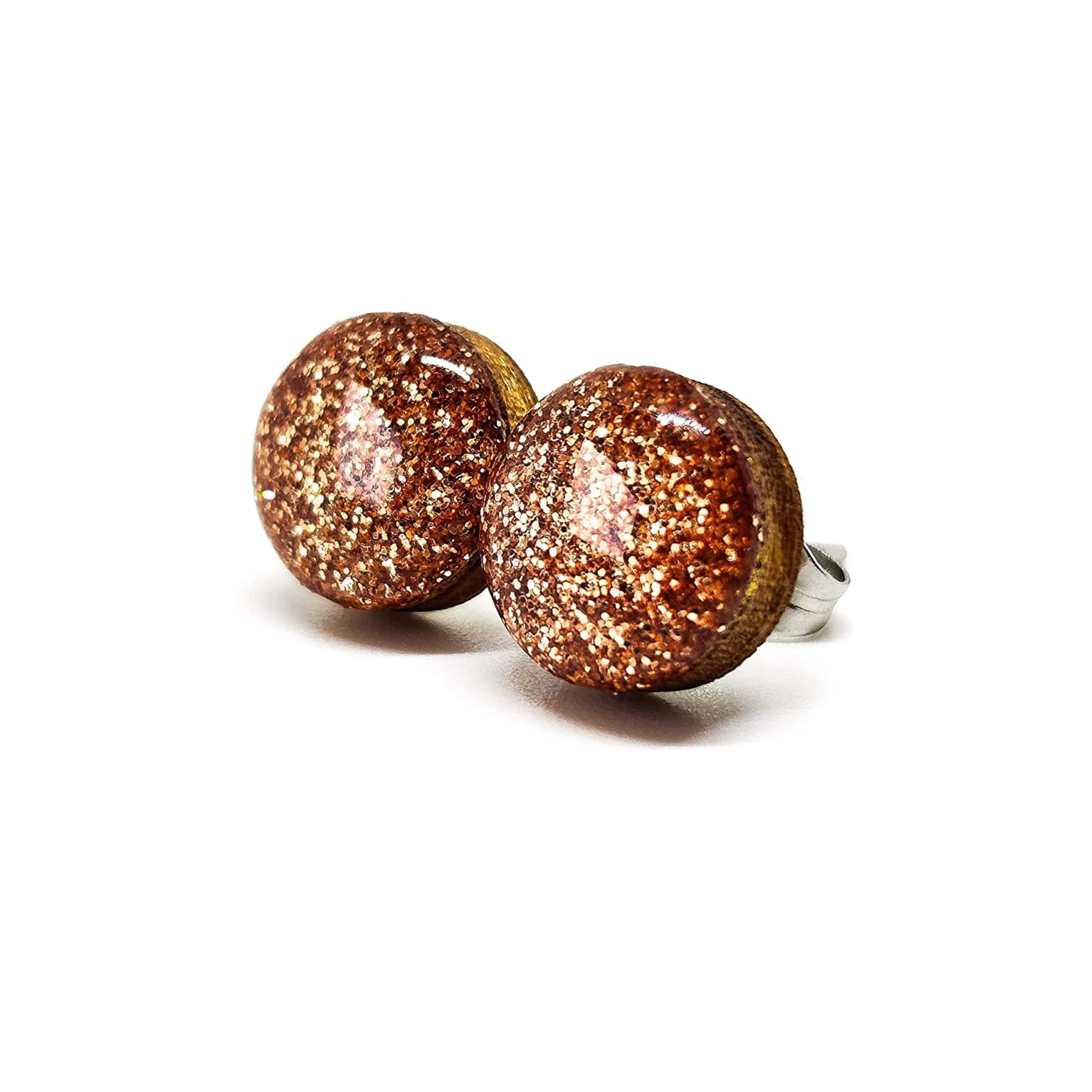 Rose Gold Sparkle Stud Earrings by Candi Cove Designs
