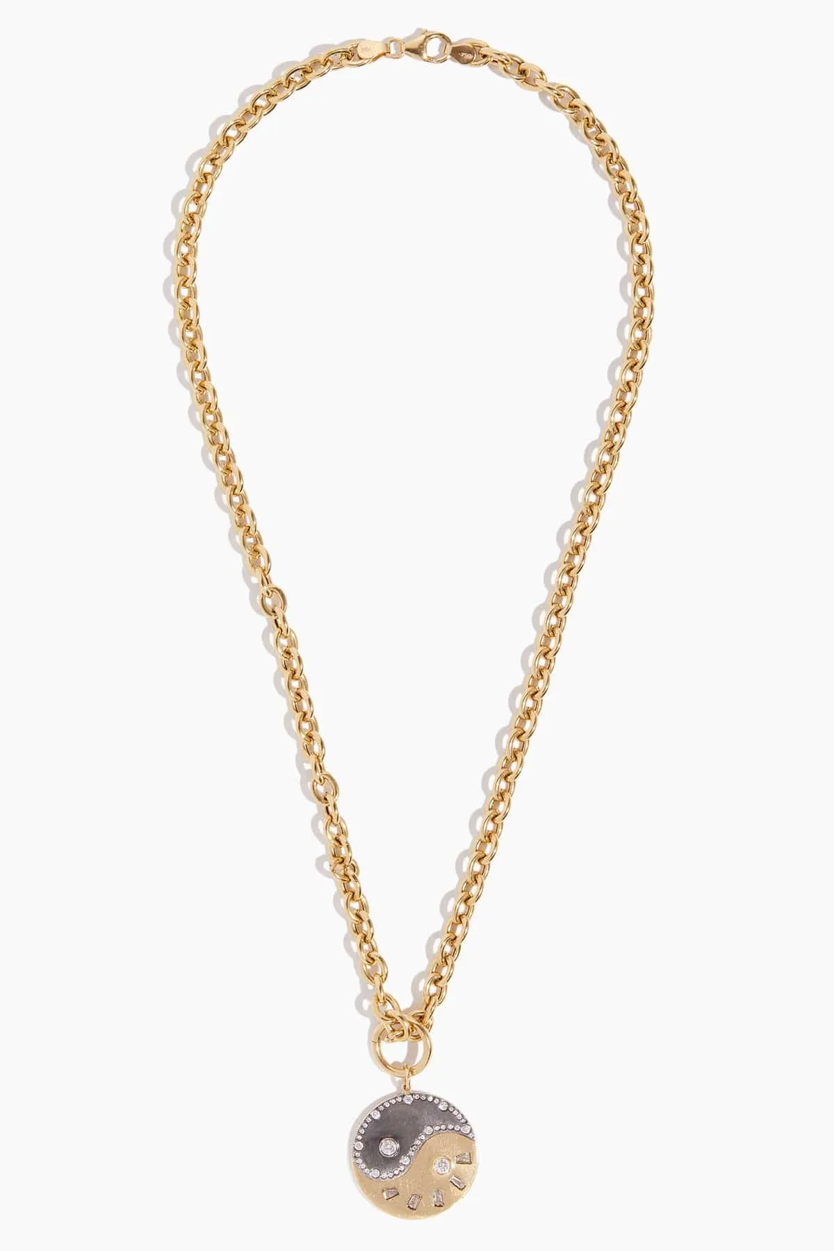 Scintillate Diamond Mixed Metal Disc Necklace in 18k Yellow and White Gold