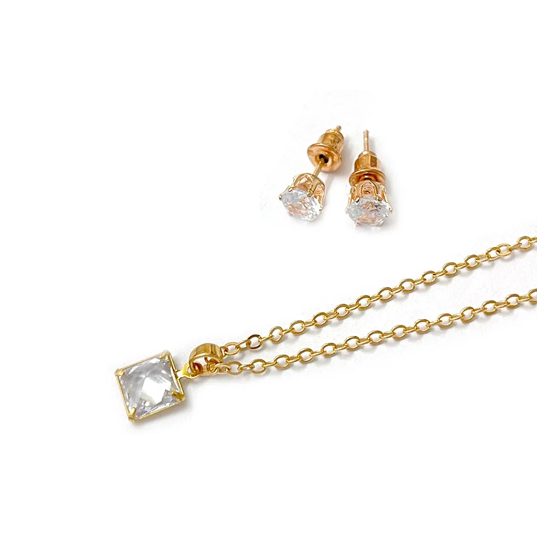 Set Of Two Gold-Toned Diamante Mini Pendant & Stud Earrings
