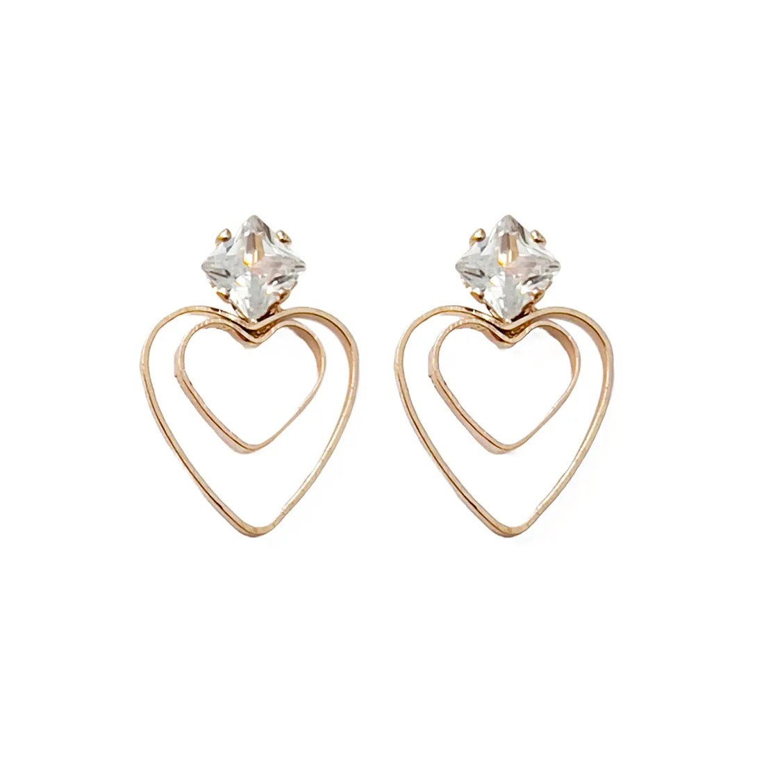 Set Of Two Heart & Diamante Rose Studded Layered Mini Pendant Gold-Toned Necklace & Earrings