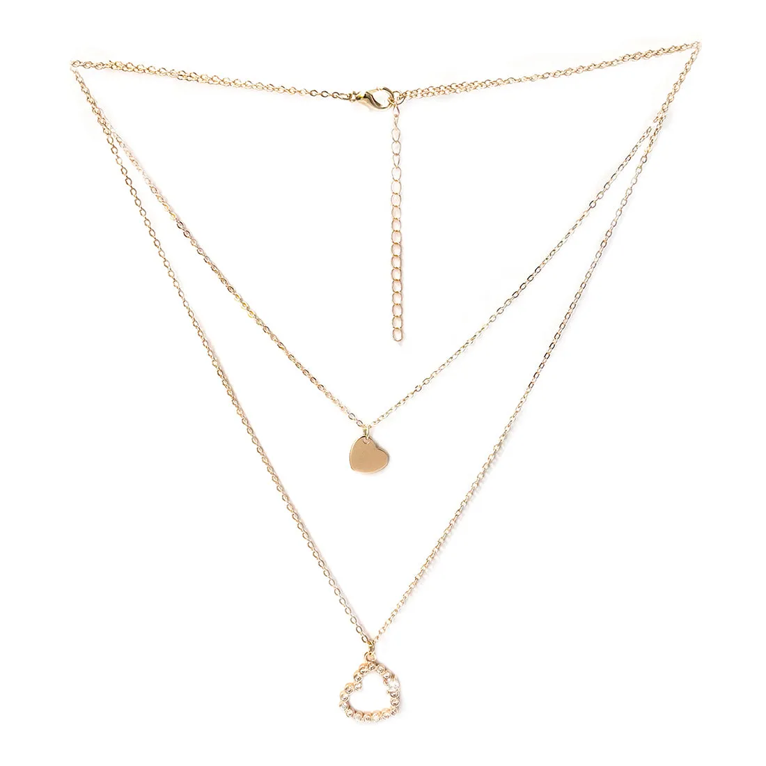 Set Of Two Heart & Diamante Rose Studded Layered Mini Pendant Gold-Toned Necklace & Earrings
