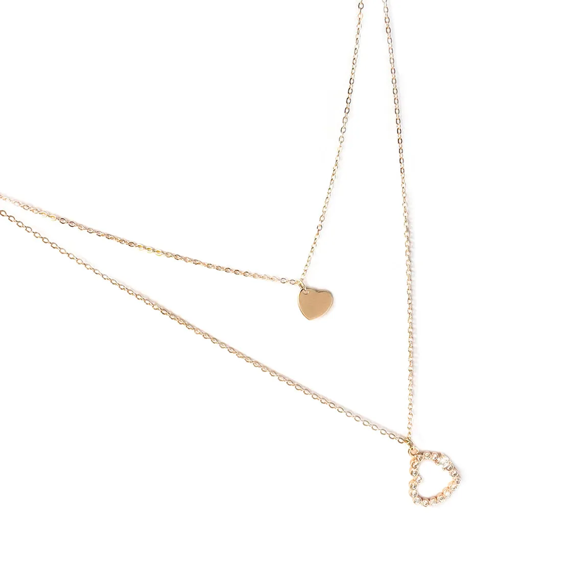 Set Of Two Heart & Diamante Rose Studded Layered Mini Pendant Gold-Toned Necklace & Earrings