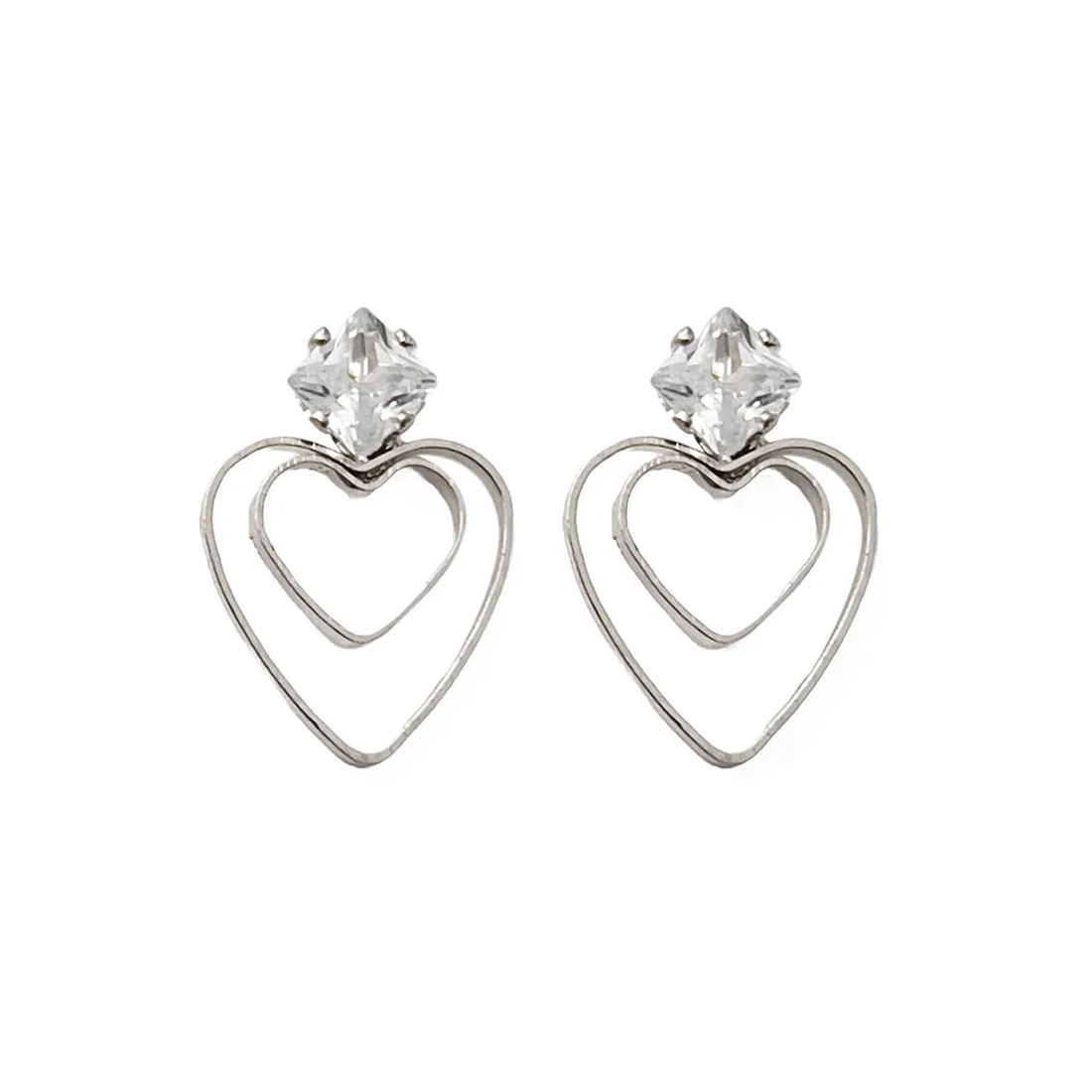 Set Of Two Heart & Diamante Studded Layered Mini Pendant Silver-Toned Necklace & Earrings