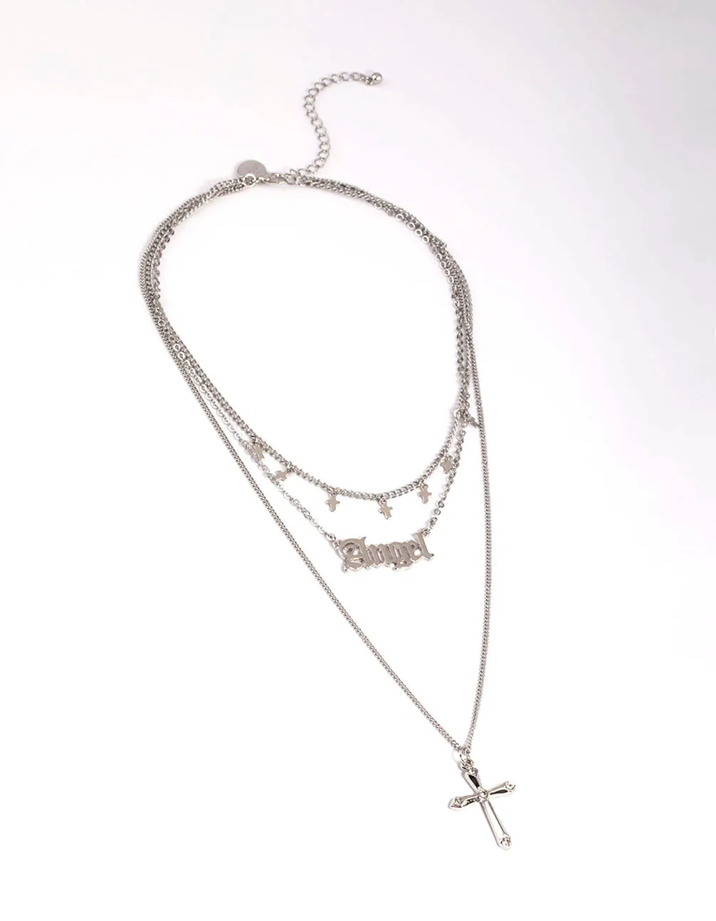 Silver Angel Star Three Row Necklace