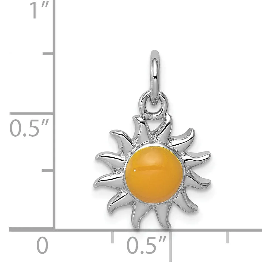Silver Polish Finish Enameled Yellow Sun Charm