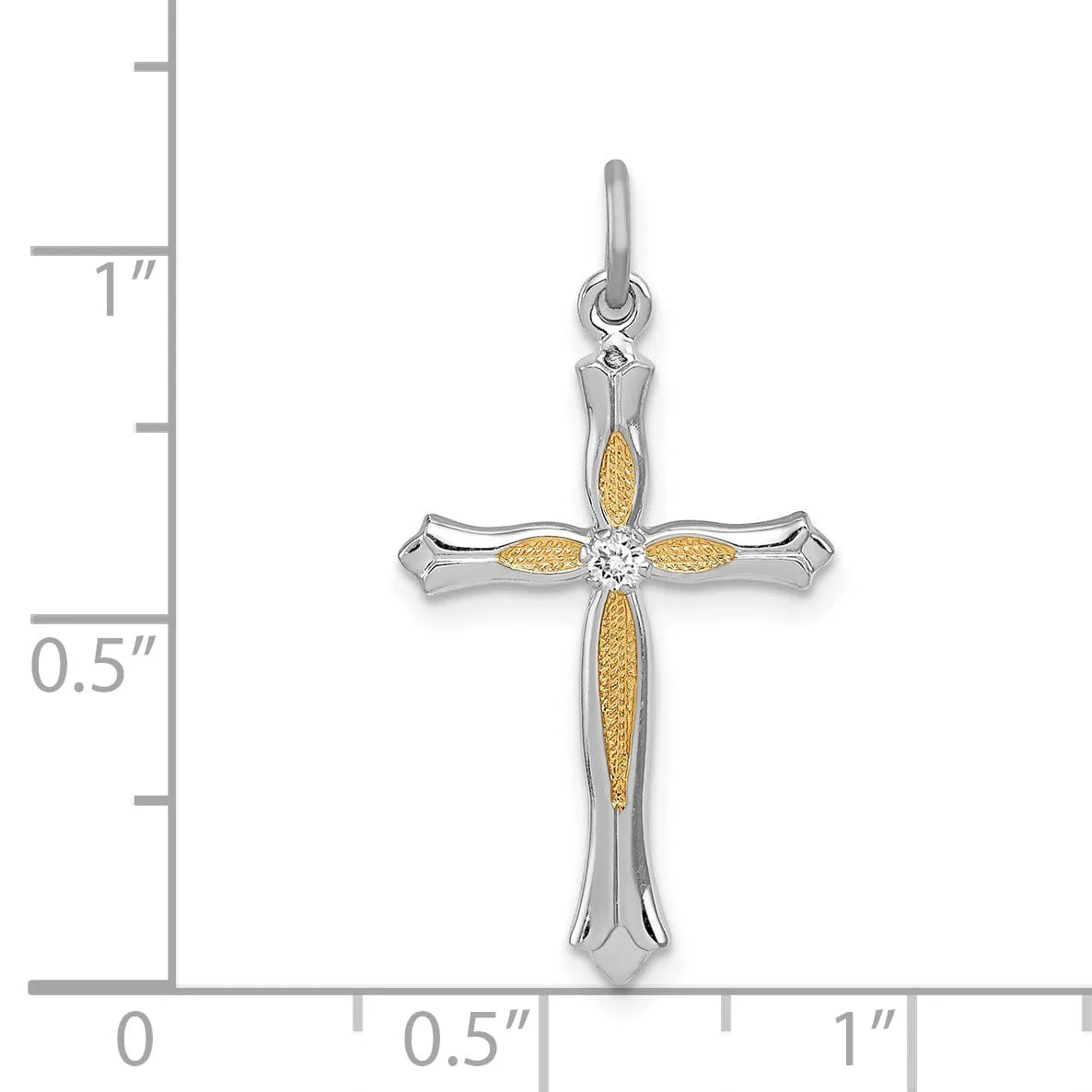 Silver Polish Vermeil Finish C.Z Cross Pendant