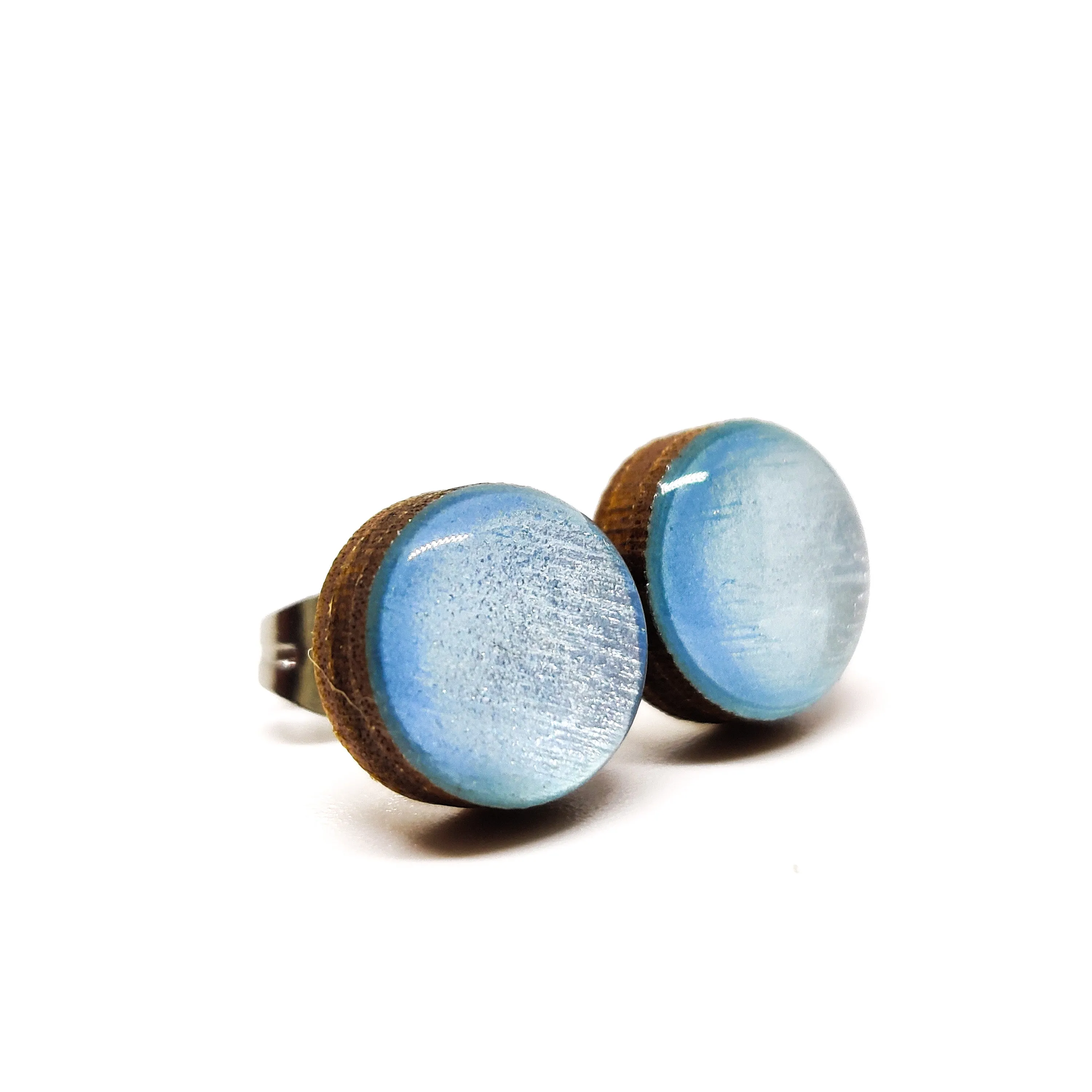 Sky Blue Shimmer Stud Earrings by Candi Cove Designs