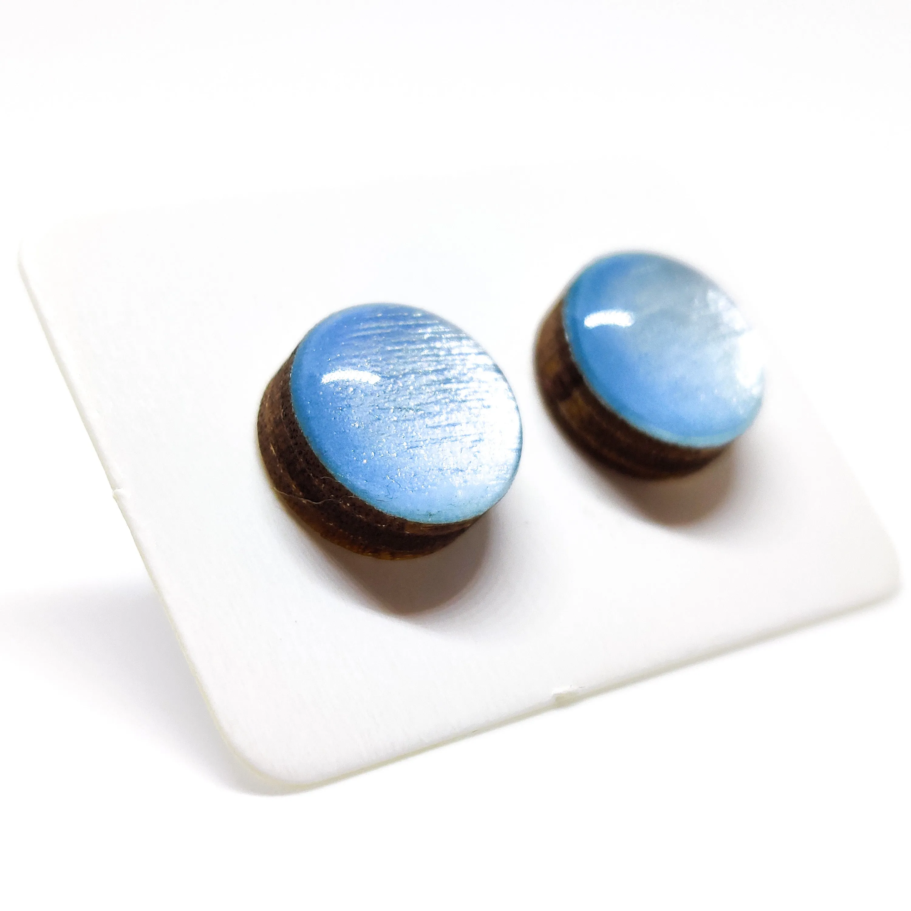 Sky Blue Shimmer Stud Earrings by Candi Cove Designs