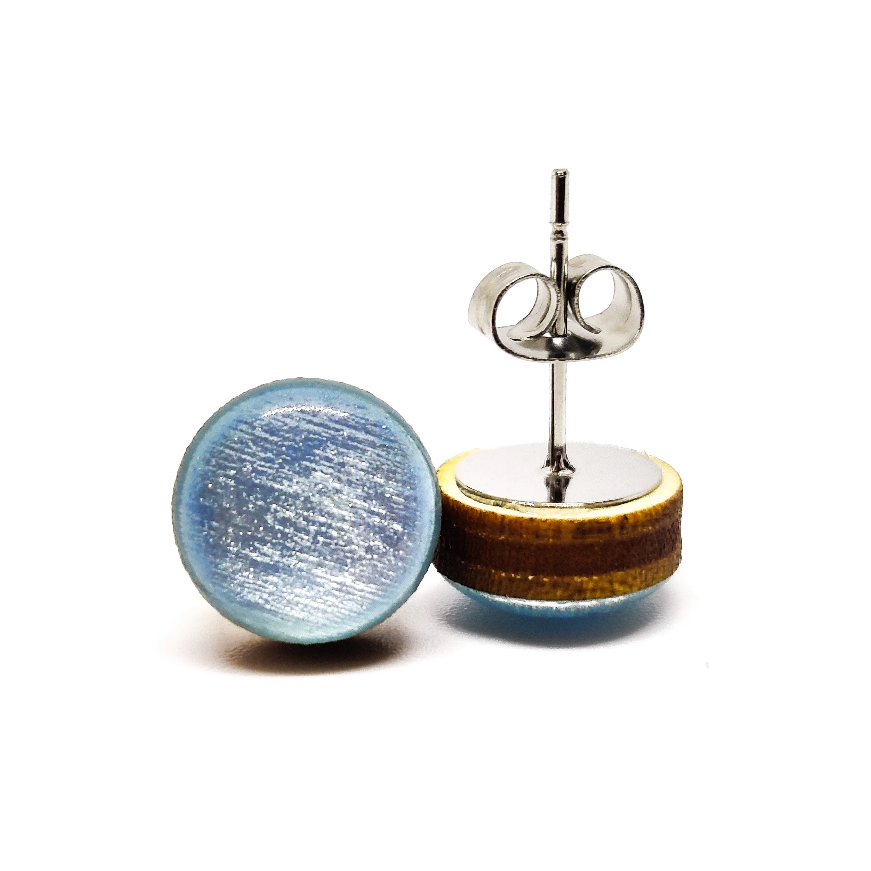 Sky Blue Shimmer Stud Earrings by Candi Cove Designs