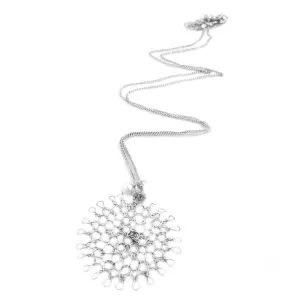 Small flower pendant necklace , Wire crochet flower in silver