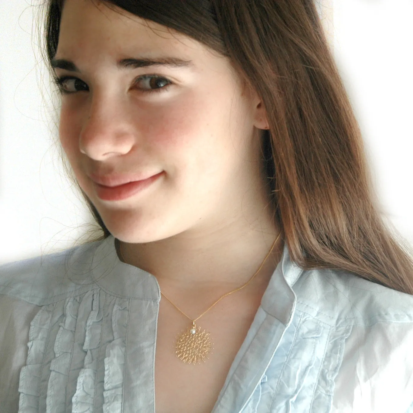 Small flower pendant necklace , Wire crochet flower in silver