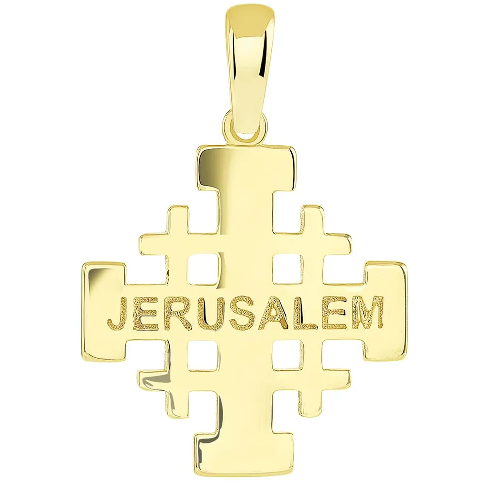 Solid 14k Yellow Gold Crusaders Jerusalem Cross Pendant with Cable, Cuban Curb, or Figaro Chain Necklaces