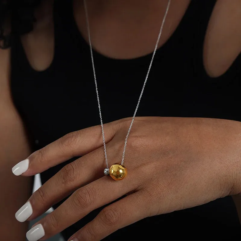 Stainless Steel Long Necklaces For Women Adjustable Sweater Chain Beads Ball Pendant Jewelry