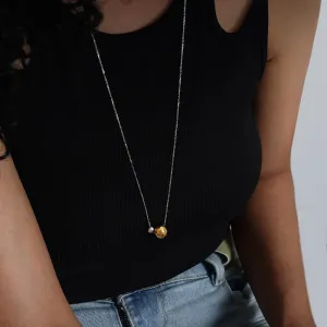Stainless Steel Long Necklaces For Women Adjustable Sweater Chain Beads Ball Pendant Jewelry