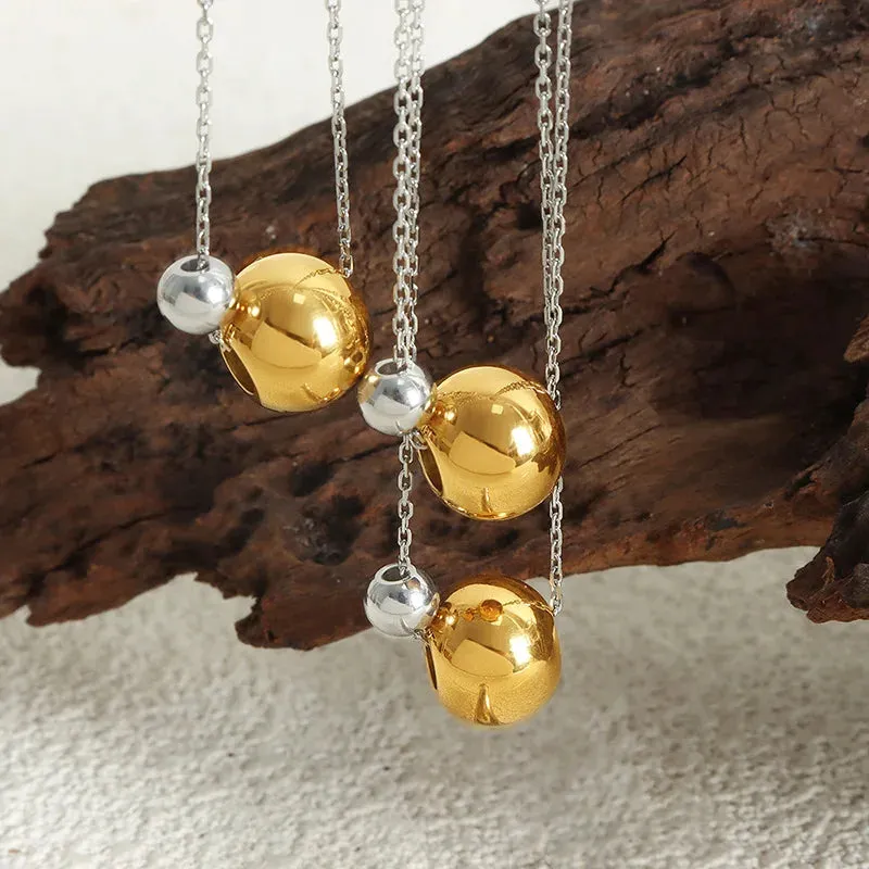 Stainless Steel Long Necklaces For Women Adjustable Sweater Chain Beads Ball Pendant Jewelry
