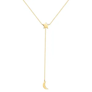 Star Moon Lariat Y Necklace Gold