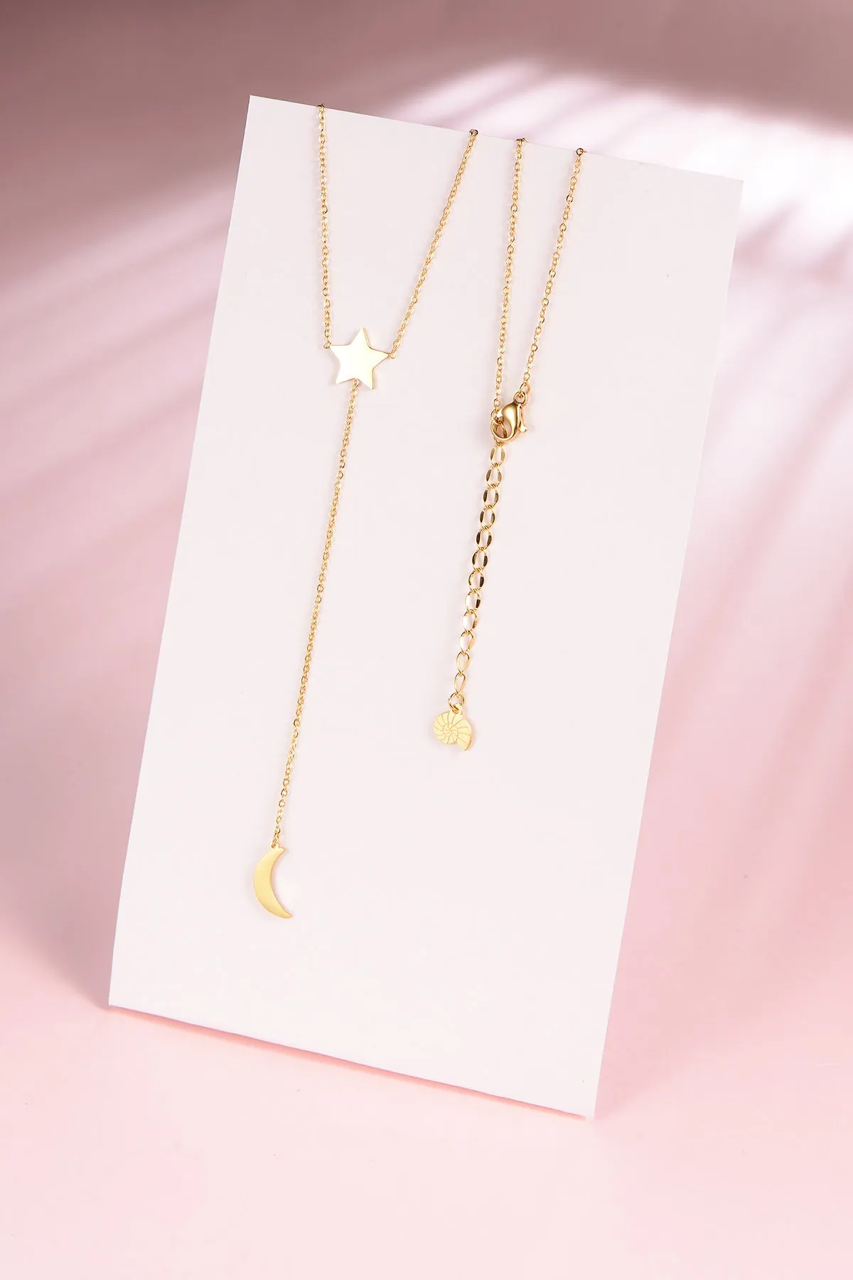 Star Moon Lariat Y Necklace Gold