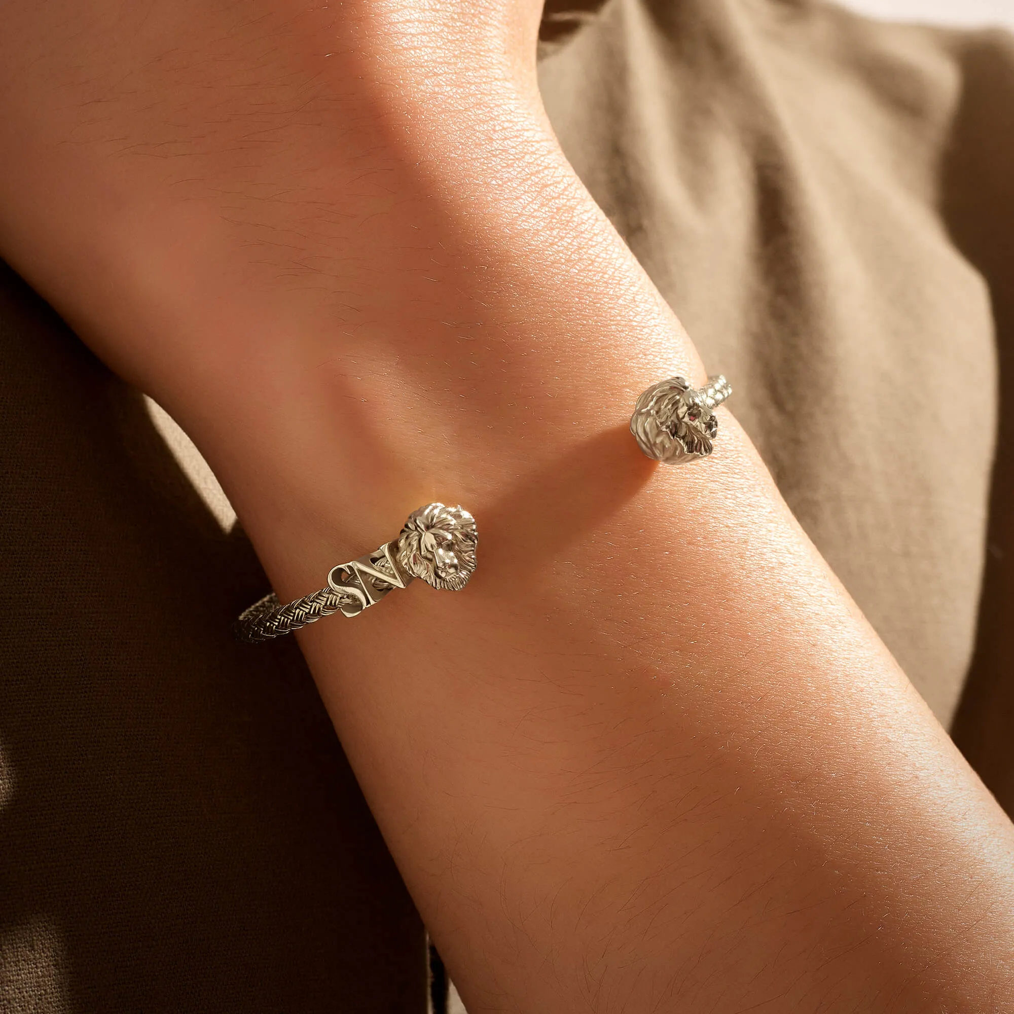 Statement Braided Leo Cuff Bracelet - Solid Silver