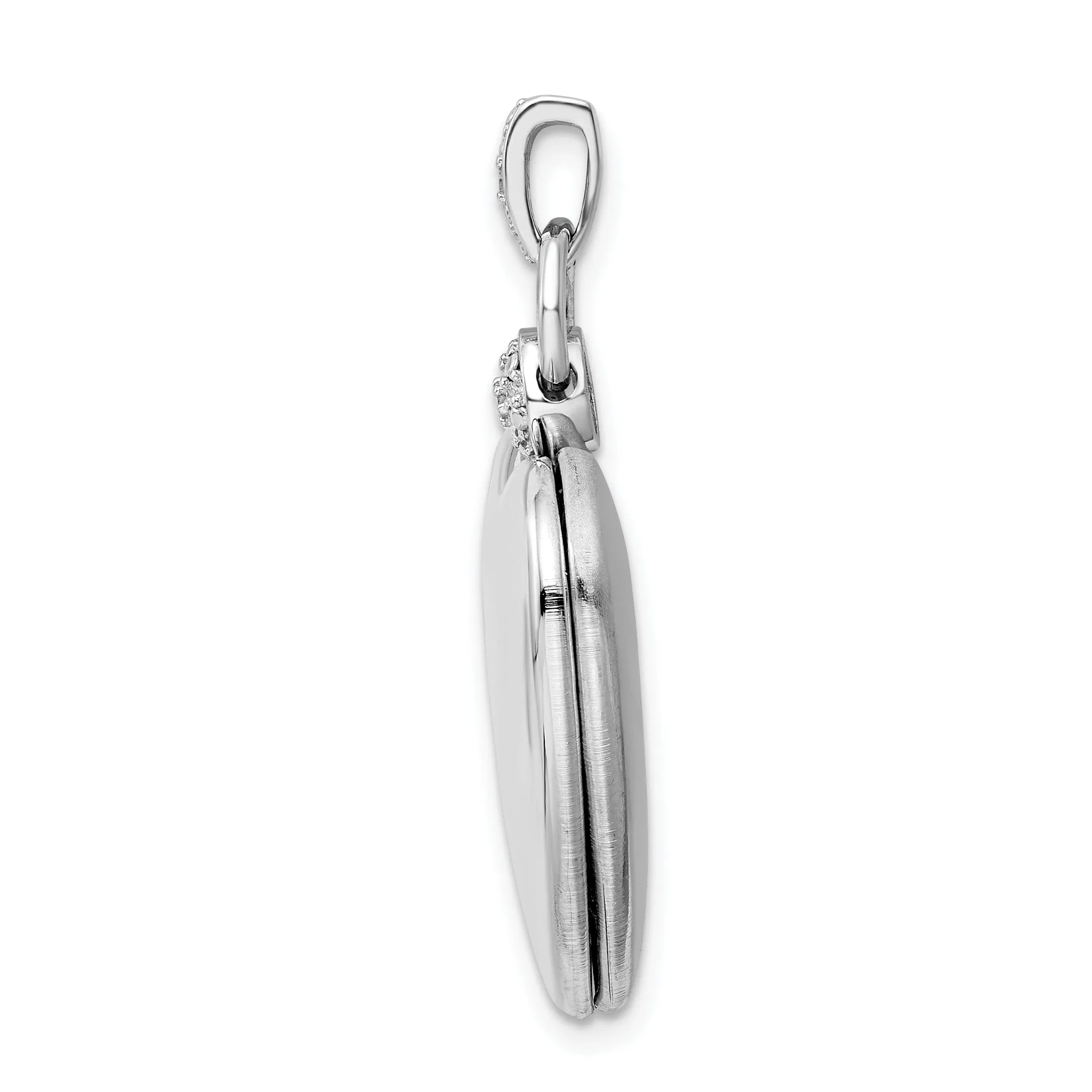 Sterling Silver Rhodium-plate 21mm Heart Dia. Accent diamond cut Satin Locket