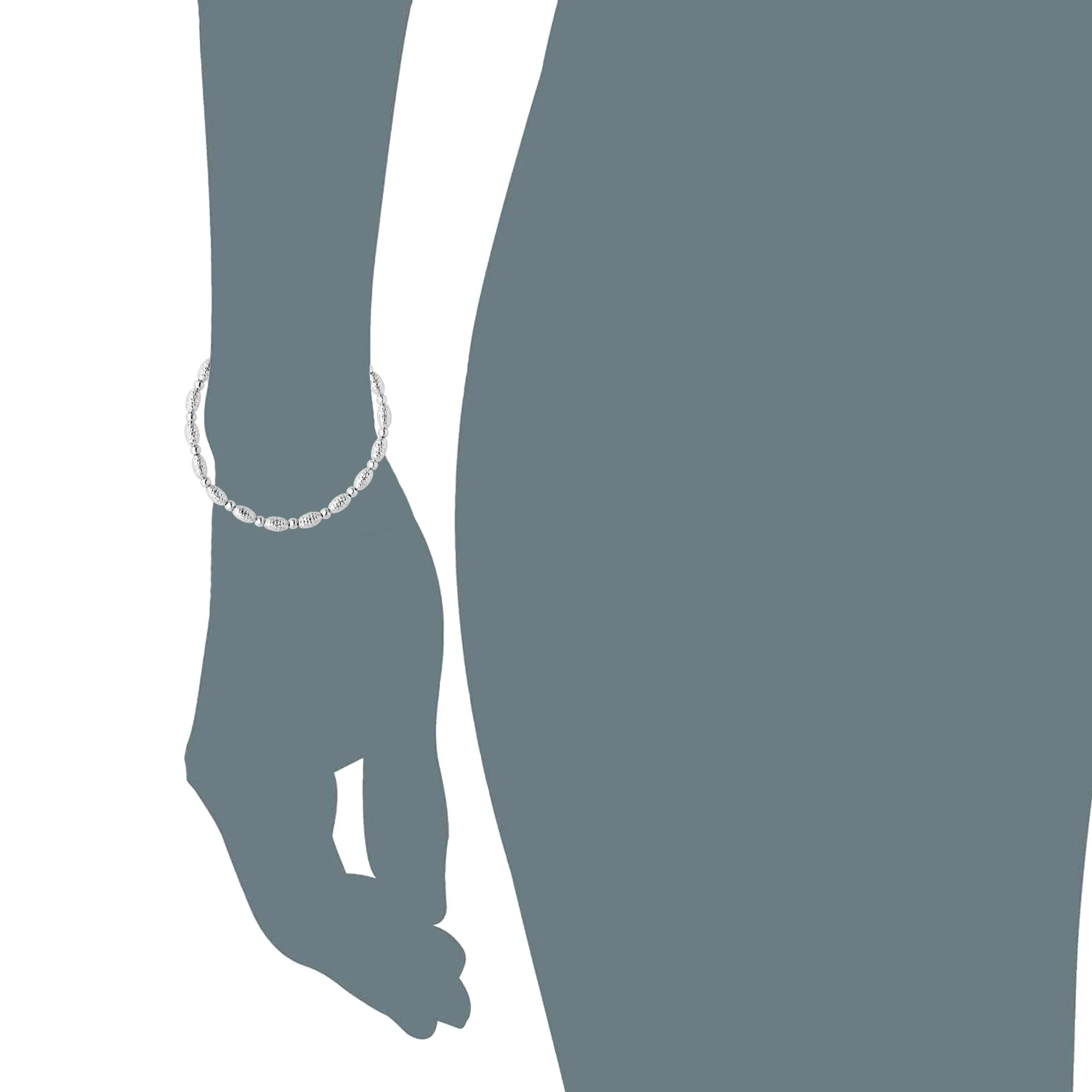 Sterling Silver Round And Oval Textured Beads Adjustable Bolo Friendship Bracelet , 9.25"
