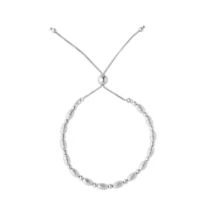 Sterling Silver Round And Oval Textured Beads Adjustable Bolo Friendship Bracelet , 9.25"
