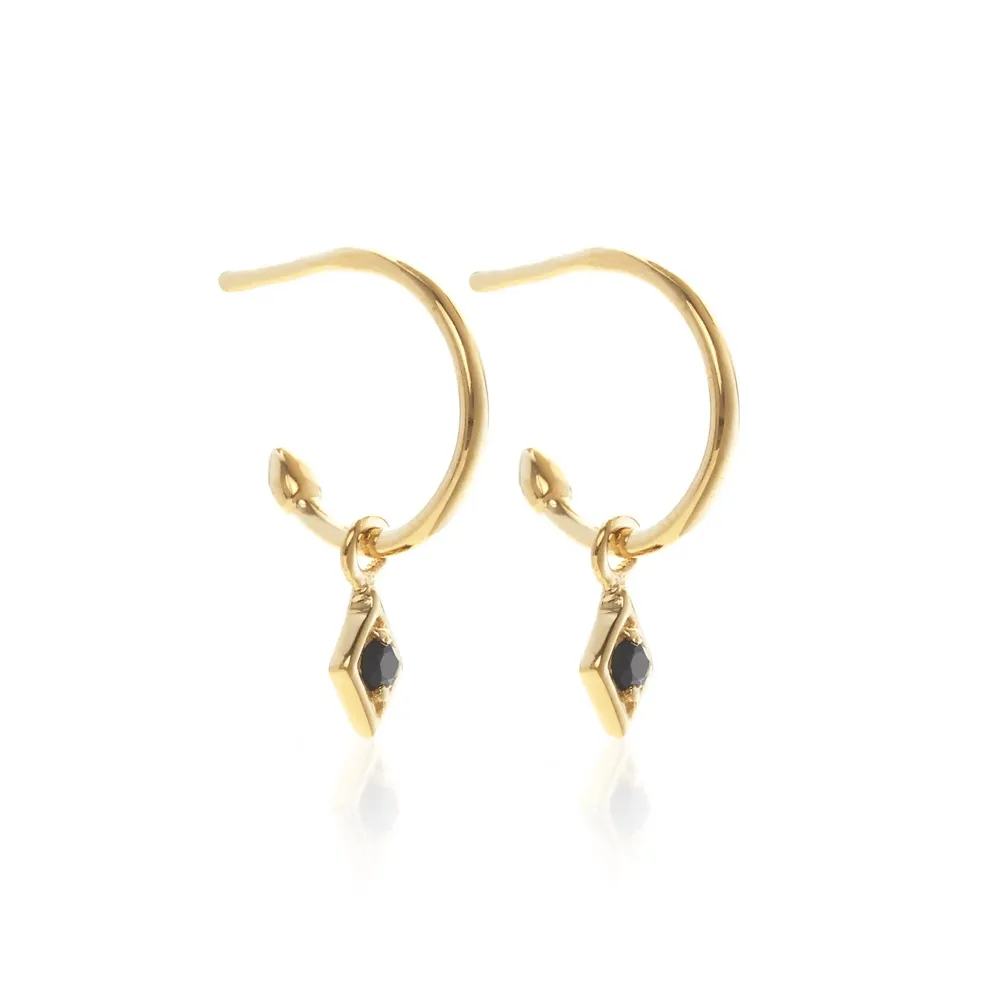 Superfine / Earrings / Keepsake Hoop / Black Spinel   Gold