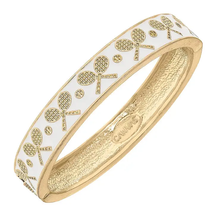 Tennis Racquet Enamel Hinge Bangle Bracelets Navy, Pink, White