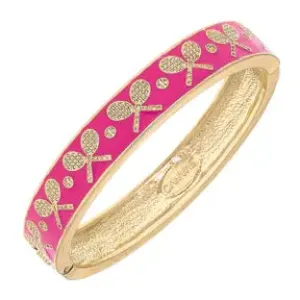 Tennis Racquet Enamel Hinge Bangle Bracelets Navy, Pink, White