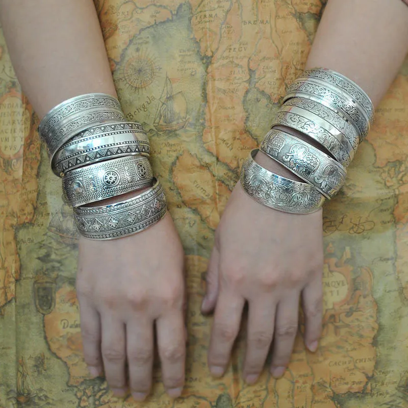 Tibetan Jewelry Vintage Silver Bangles Antique Tibetan Silver Cuff Bracelets