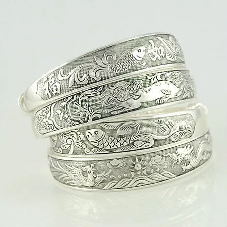 Tibetan Jewelry Vintage Silver Bangles Antique Tibetan Silver Cuff Bracelets