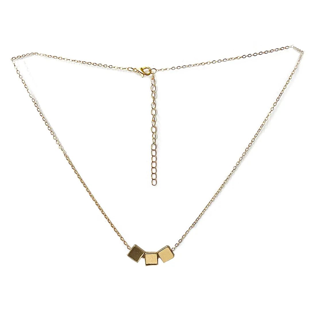 Triple Cubes Mini Pendants Gold-Toned Dainty Necklace