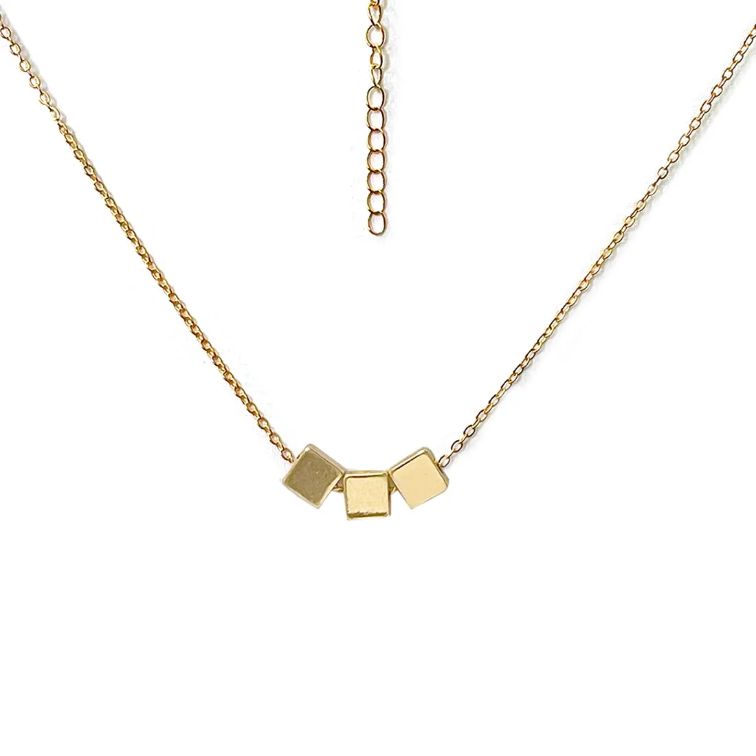 Triple Cubes Mini Pendants Gold-Toned Dainty Necklace