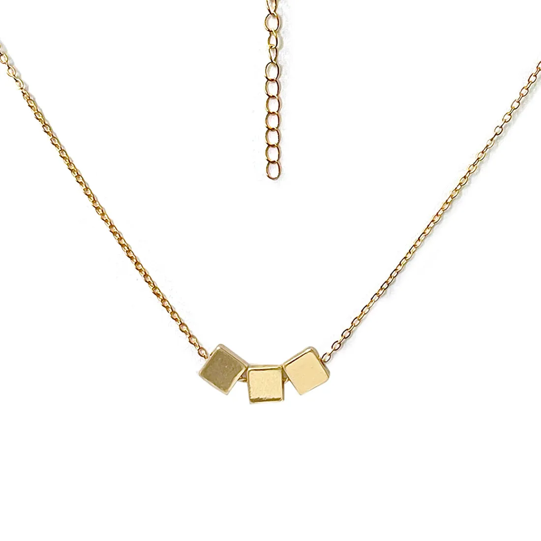 Triple Cubes Mini Pendants Gold-Toned Dainty Necklace