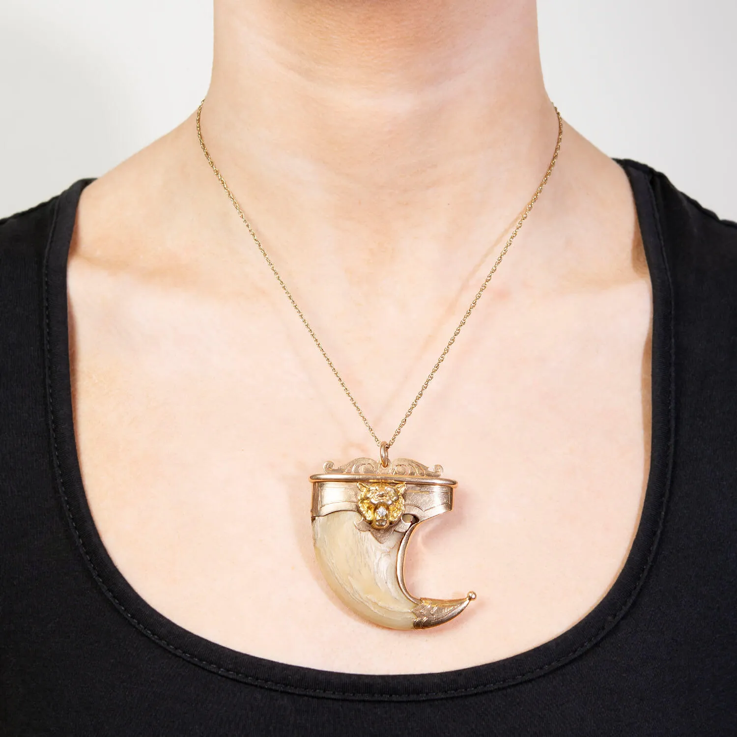 Victorian 14k Diamond Tiger Claw Pendant