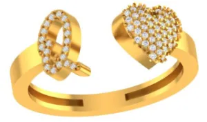 VS Diamonds & 10K Gold Initial Q Heart Ring