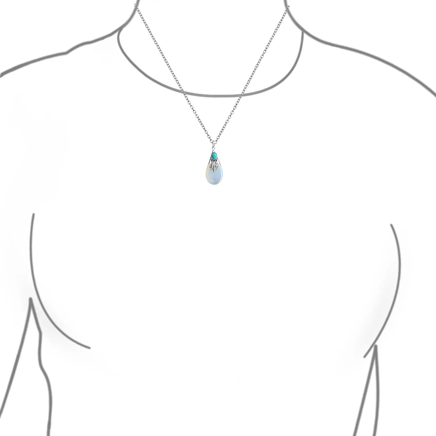 Western Jewelry Tribal Blue Turquoise Opalite Teardrop Pendant Necklace Silver