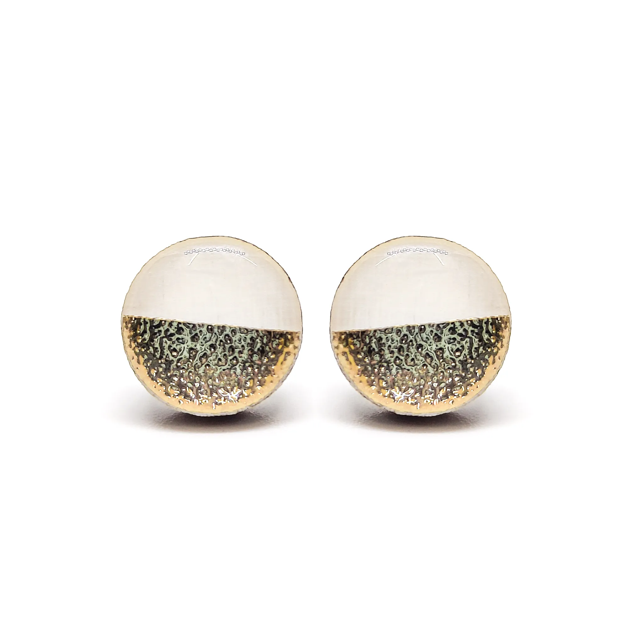 White and Gold Faux Hammered Metal Stud Earrings by Candi Cove Designs