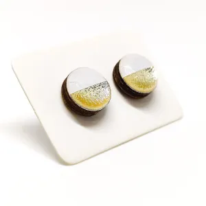 White and Gold Faux Hammered Metal Stud Earrings by Candi Cove Designs