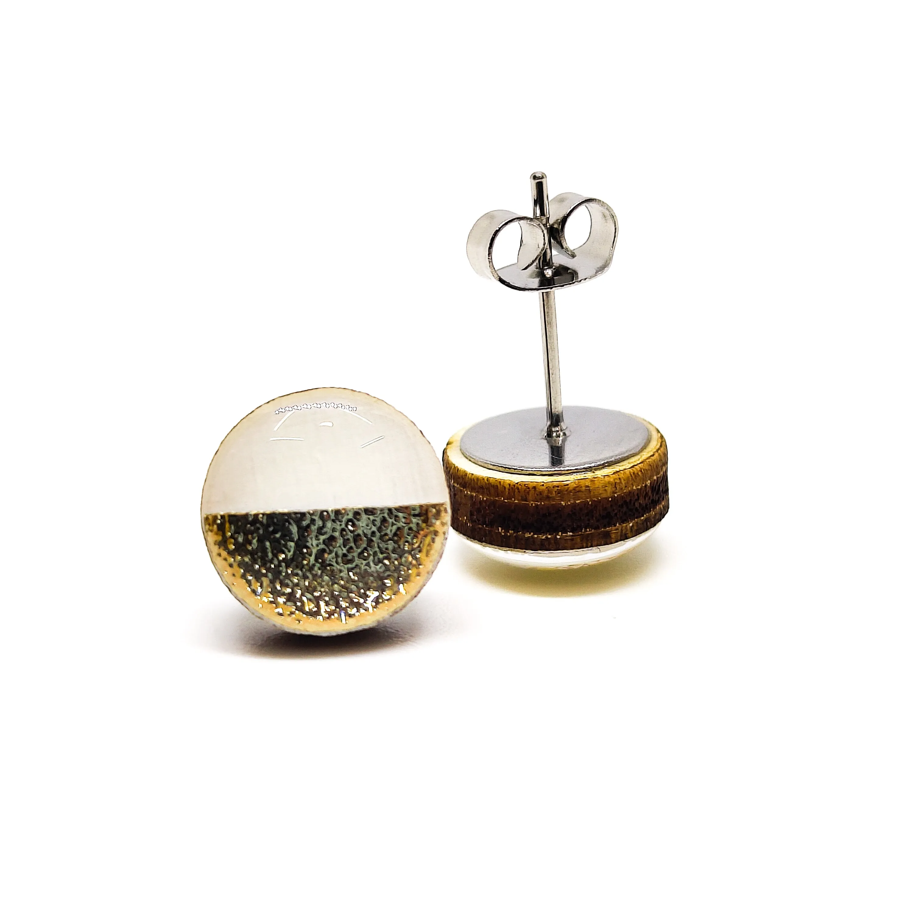 White and Gold Faux Hammered Metal Stud Earrings by Candi Cove Designs