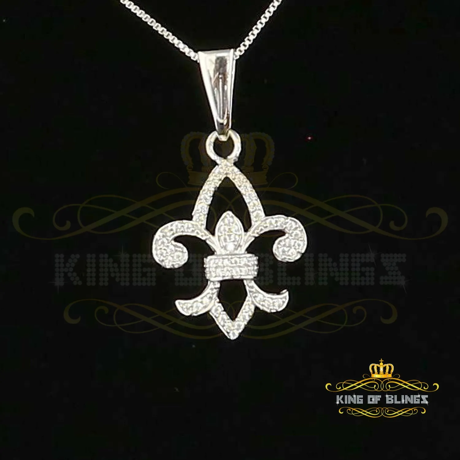 White Sterling Silver with Fleur de Lis Shape Pendant 0.57ct Cubic Zirconia